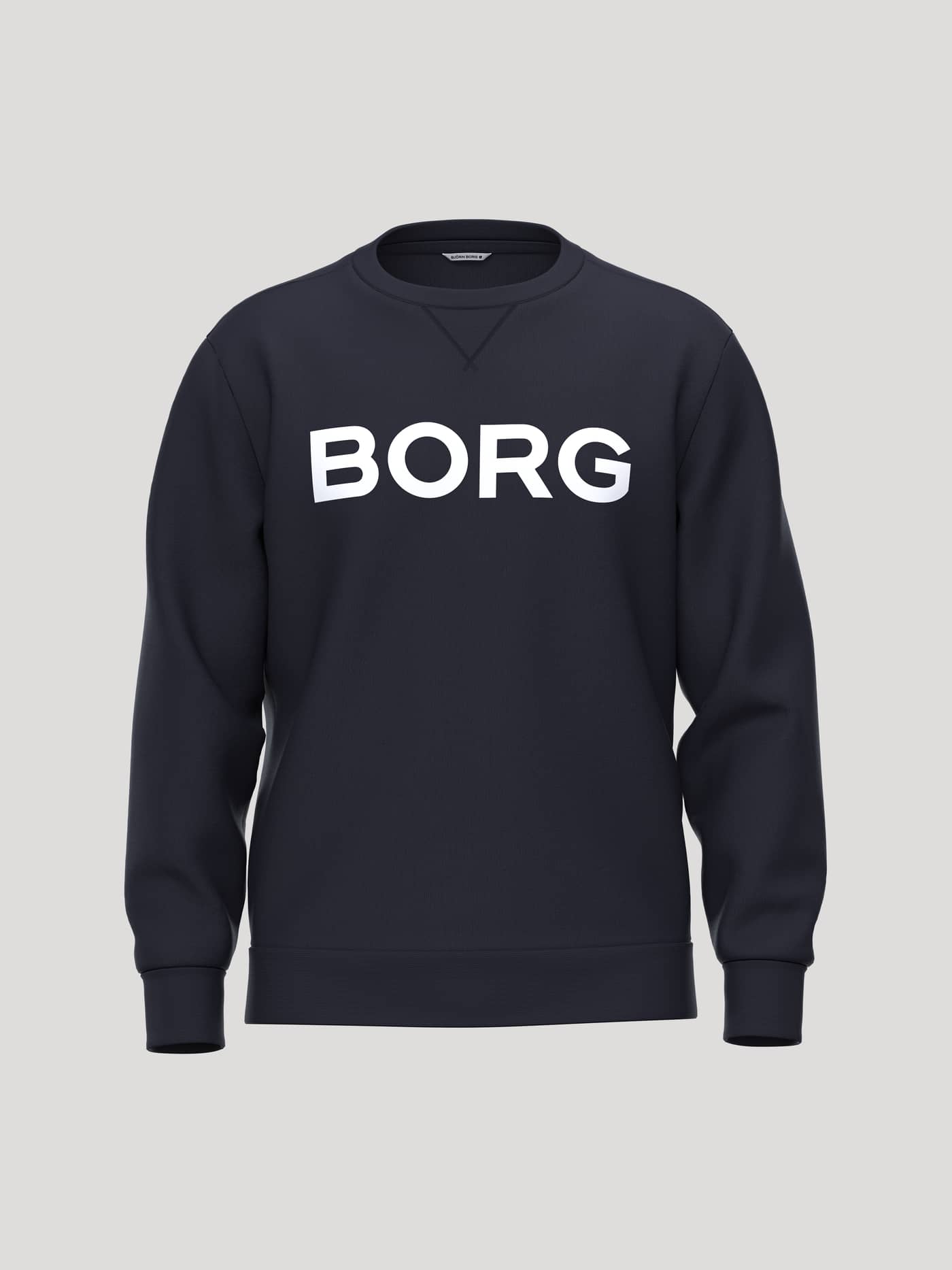 Vue de face du Borg Essential 3 Sweatshirt en Night sky (Marine) avec logo blanc et imprimé tennis. - Image 1