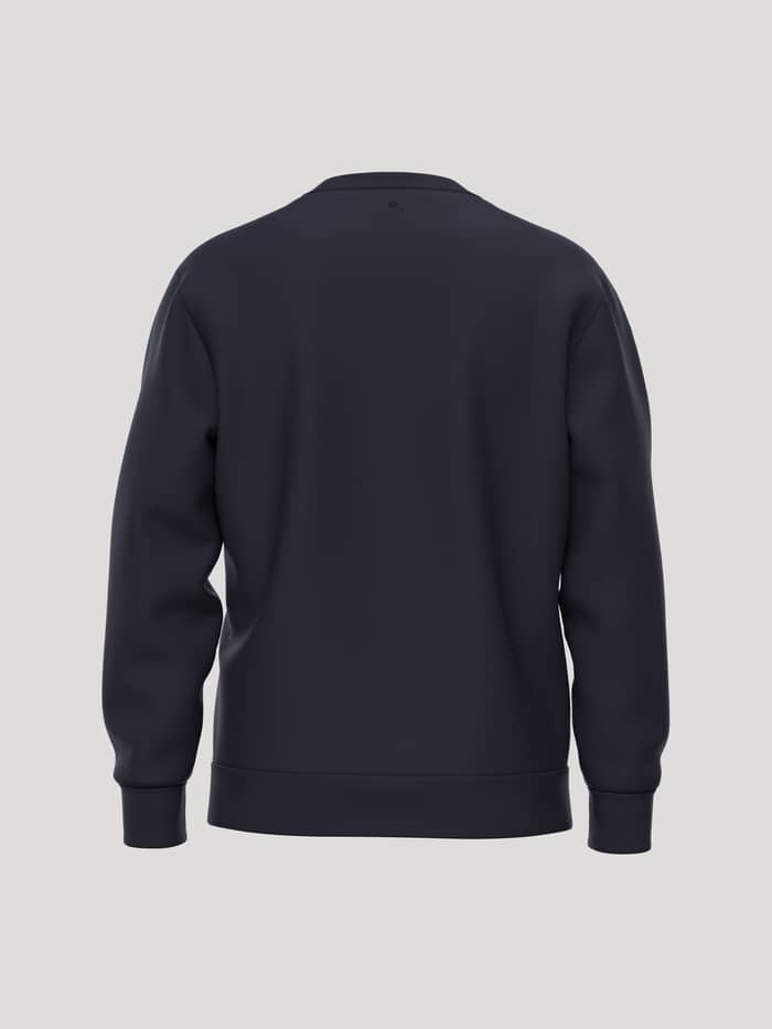 Vue arrière du Borg Essential 3 Sweatshirt en Night sky (Marine) avec un petit détail de tennis au dos du col. - Image 2