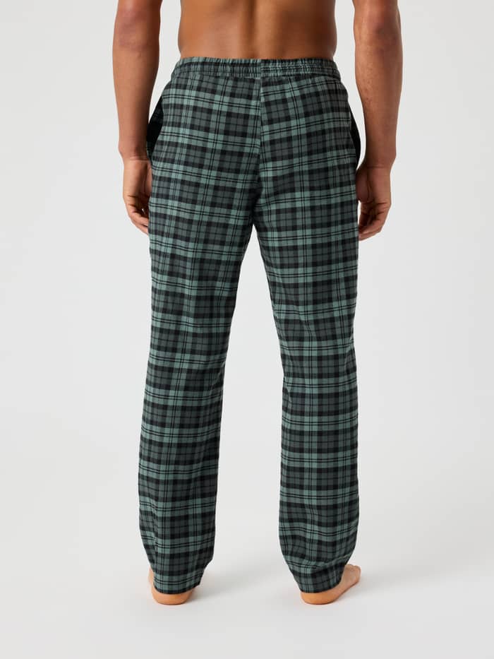 Back view of the Core Flannel Pyjama Pants in green and black check pattern for men, showing the relaxed fit.