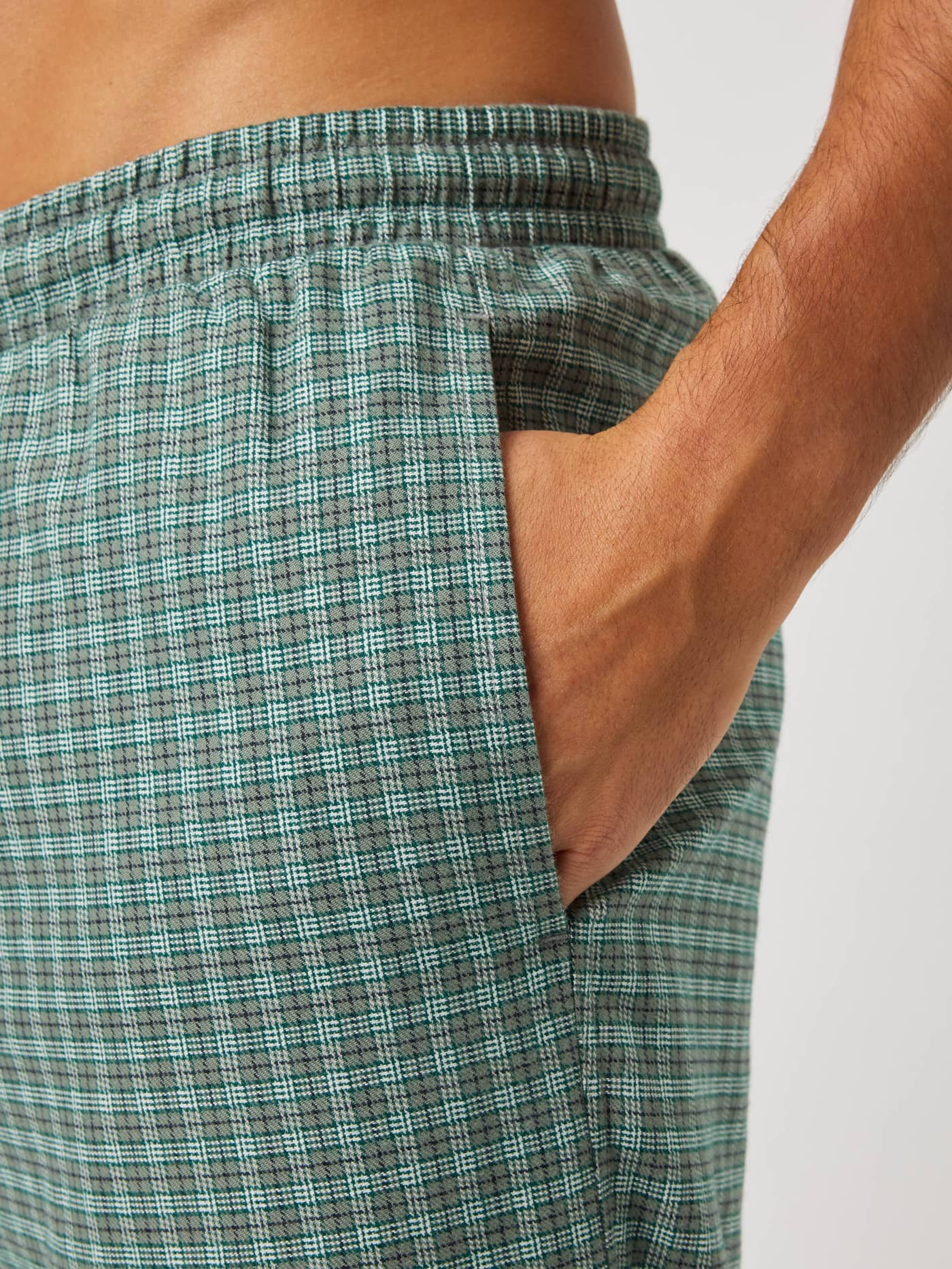 Björn Borg Core Flannel Pyjama Pants in a green and white check pattern, featuring a side pocket and elastic waist. - Image 4