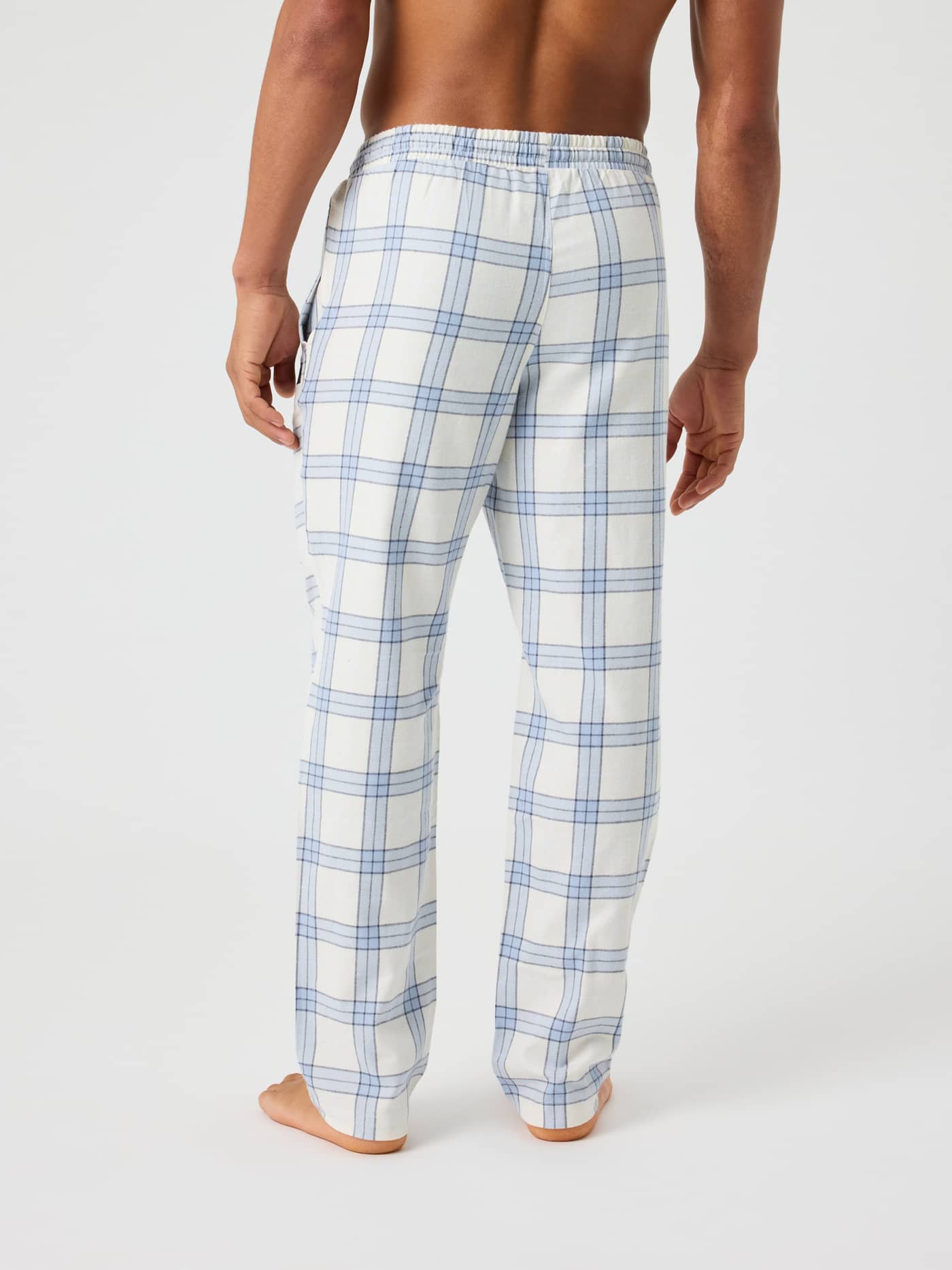 Back view of Core Flannel Pyjama Pants in navy and white tartan check, showing the relaxed fit and elastic waistband. - Image 2