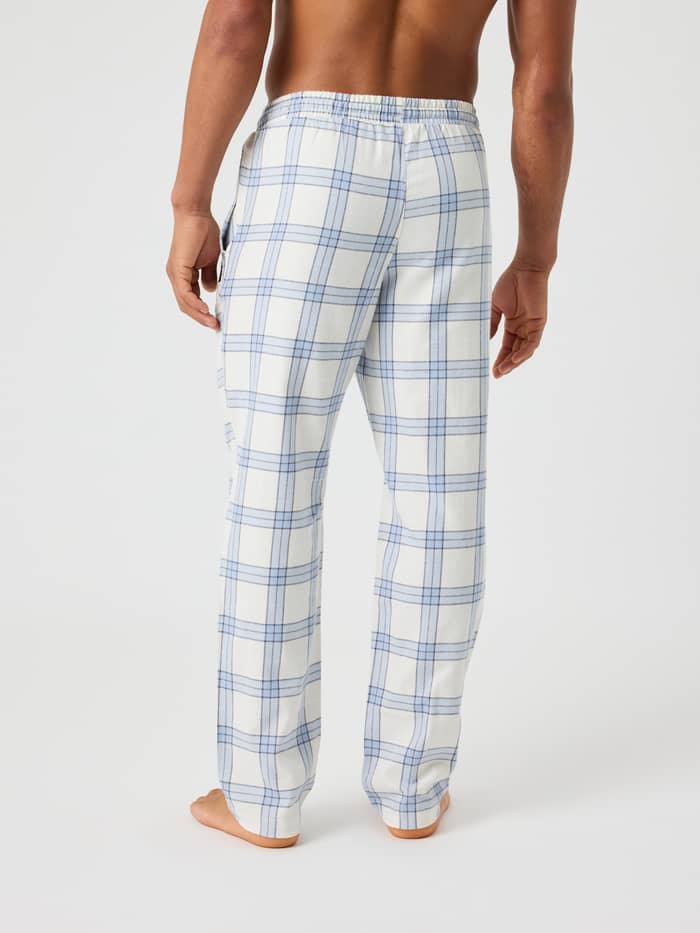 Back view of Core Flannel Pyjama Pants in navy and white tartan check, showing the relaxed fit and elastic waistband.