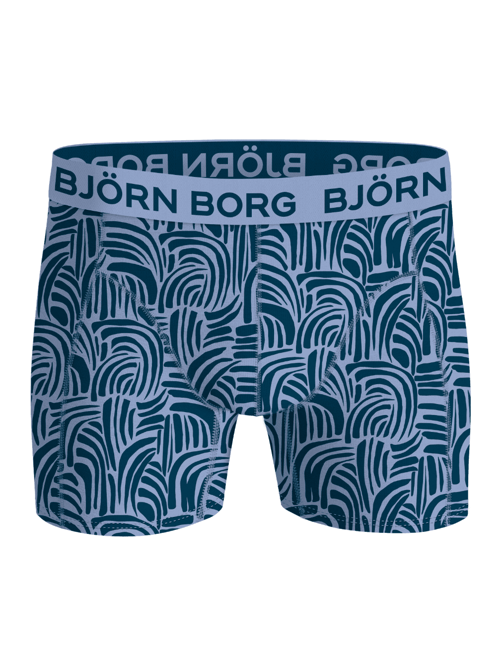 Bamboo Cotton Blend Boxers 3-pack in a blue wavy print with a dark blue logo on the light blue elastic waistband. - Image 4