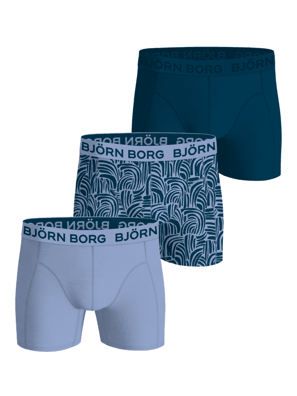 Bamboo Cotton Blend Boxers 3-pack i blå og bølgeprint med blå logolinninger i en blød og fleksibel kvalitet. - Image 1