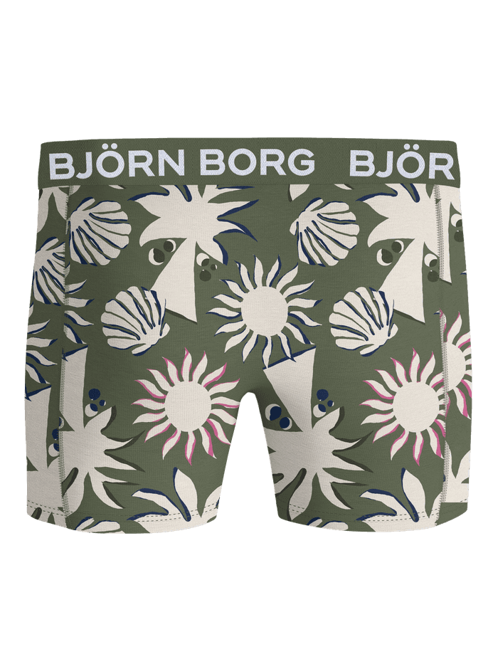 Bamboo Cotton Blend Boxers 2-pack in groen met een witte, roze en marineblauwe schelpenprint en een wit logo. - Image 3