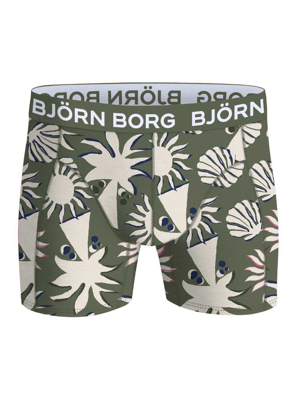 Bamboo Cotton Blend Boxers 2-pack featuring green boxer briefs with a tropical leaf print and a white Björn Borg logo. - Image 2