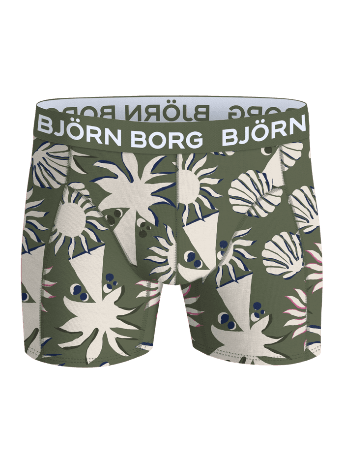 Bamboo Cotton Blend Boxers 2-pack met een groene boxershort met tropische bladprint en wit Björn Borg-logo. - Image 2