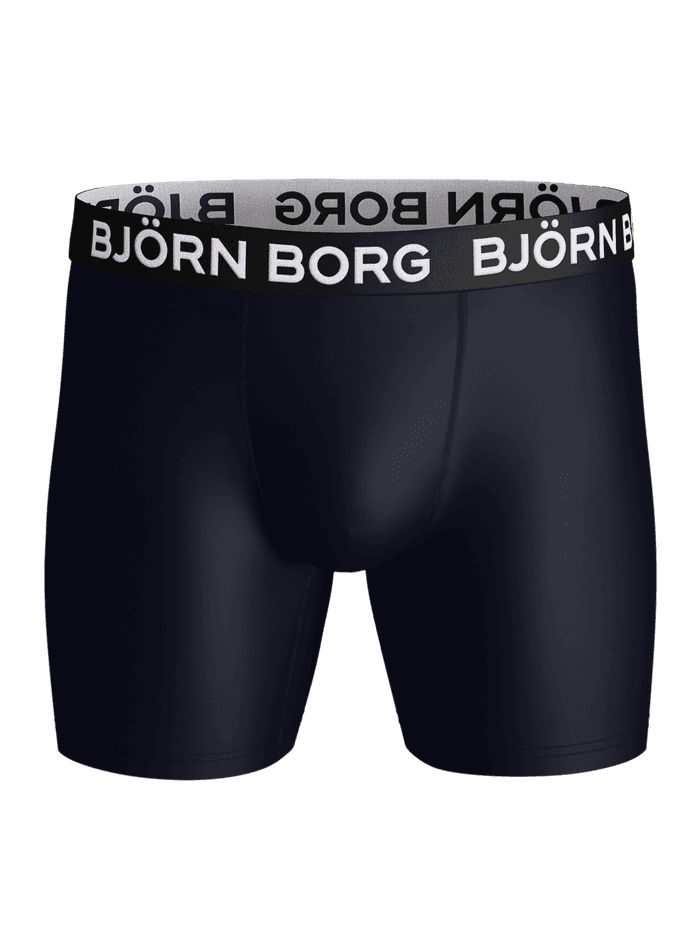Sports Microfiber Boxers 3-pack in marineblauw voor training met zwarte tailleband en wit Björn Borg-logo. - Image 5