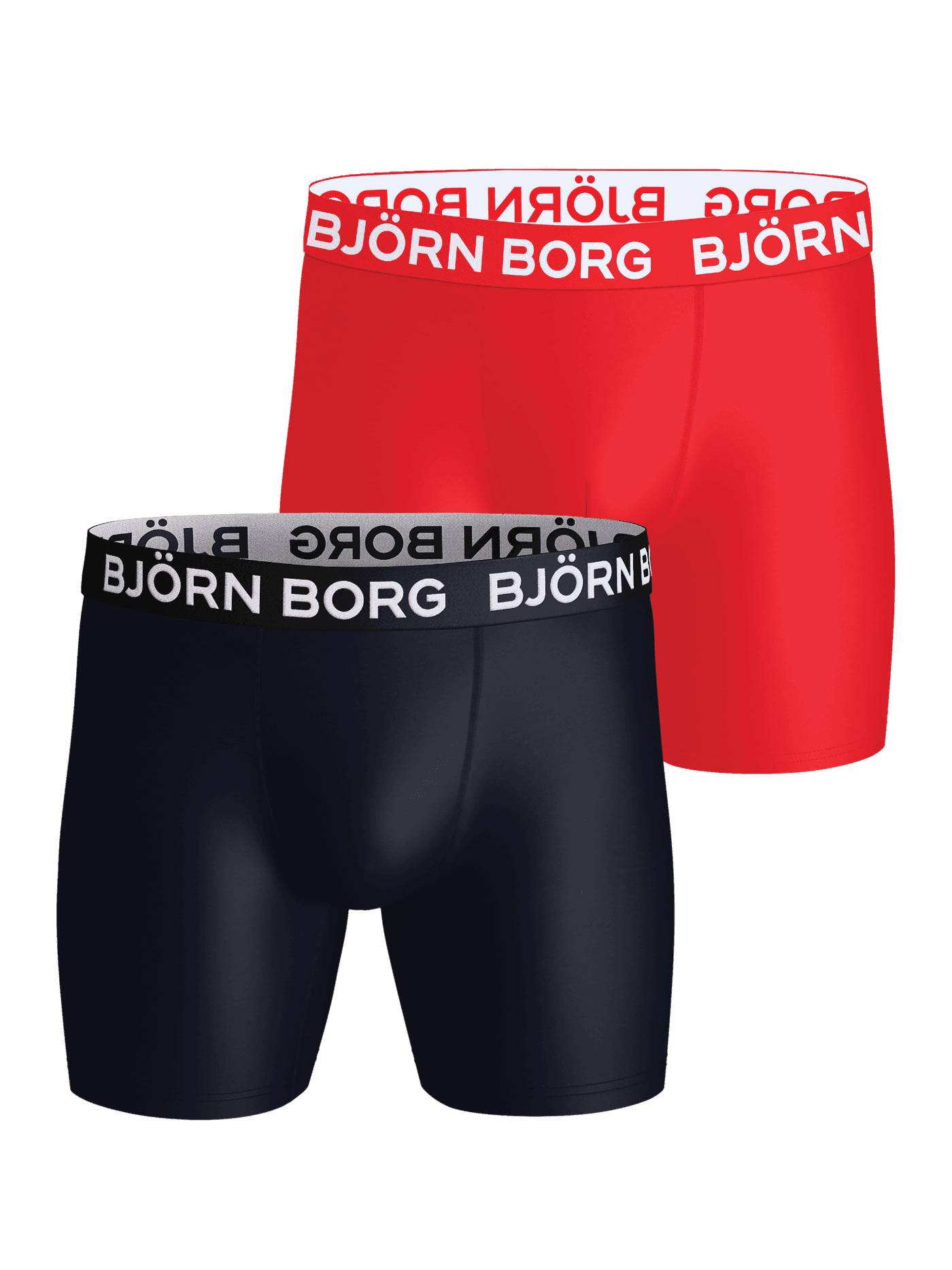 Sports Microfiber Boxers 2-pack in rood en marineblauw van technisch microfiber voor training met een wit logo. - Image 1