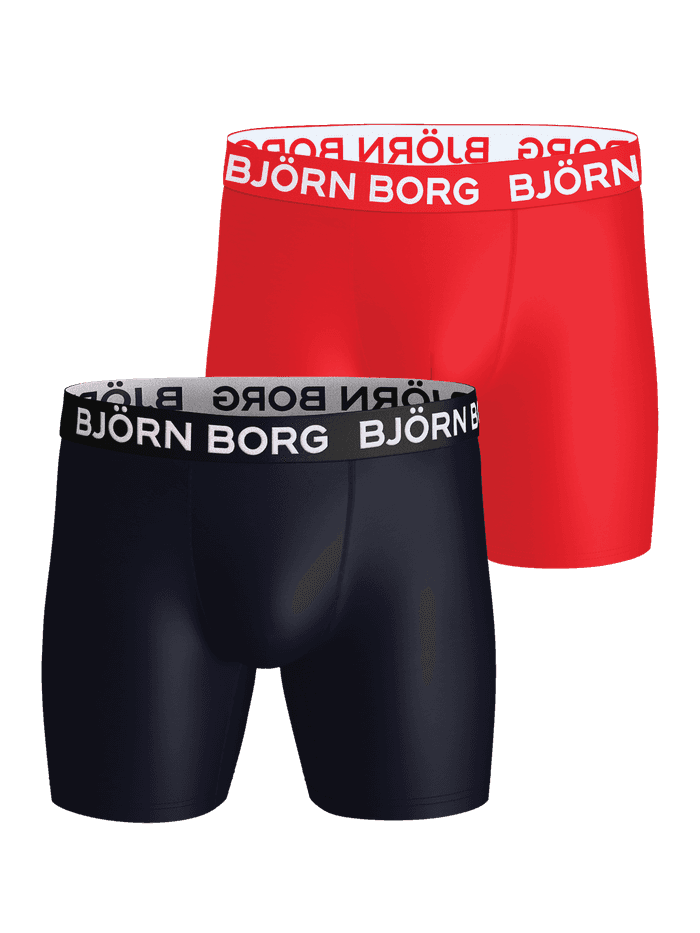 Sports Microfiber Boxers 2-pack featuring red and navy training boxer briefs in a technical microfiber material.