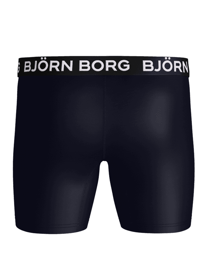 Sports Microfiber Boxers 2-pack in marine voor training, achteraanzicht met een wit logo op de tailleband. - Image 3