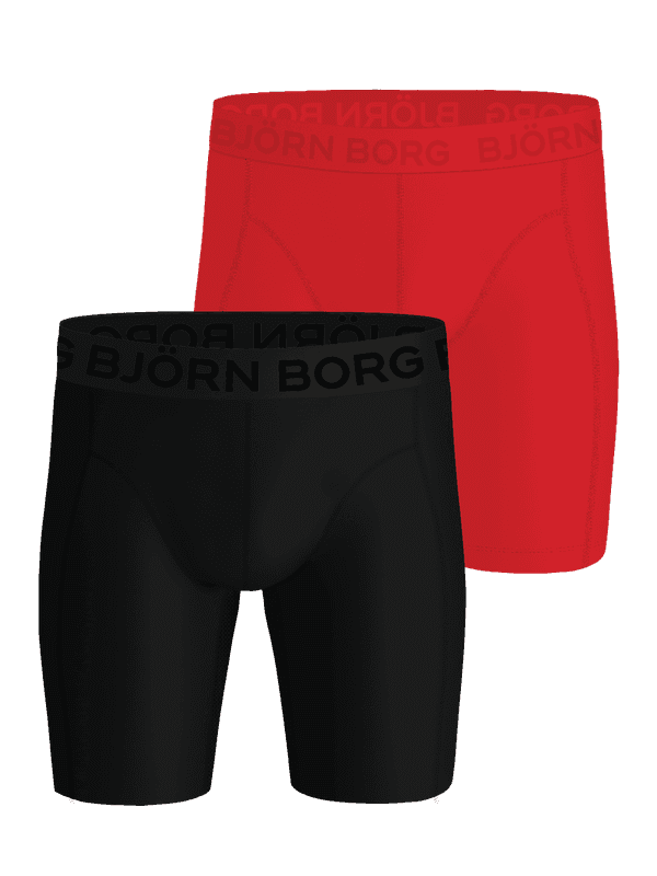 Sports Lightweight Long Leg Boxers 2-pack in red and black quick-dry microfiber with logo waistbands for training.