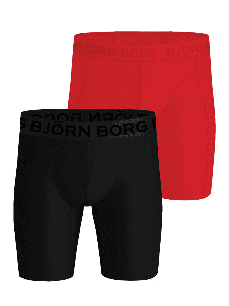Sports Lightweight Long Leg Boxers 2-pack i rød og sort hurtigtørrende mikrofiber med logotaljebånd til træning.