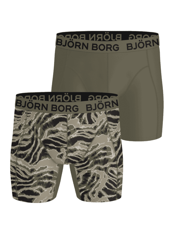 Sports Lightweight Boxers 2-pack in green and camo print for training with black logo waistbands.