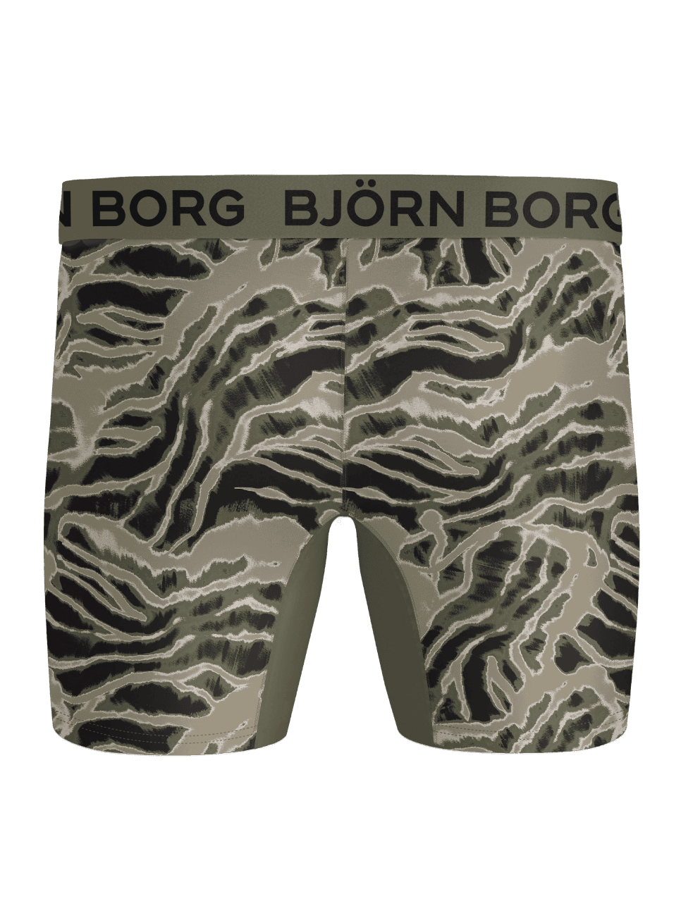 Back view of Sports Lightweight Boxers 2-pack in a green and black tiger print with a black logo for training. - Image 3
