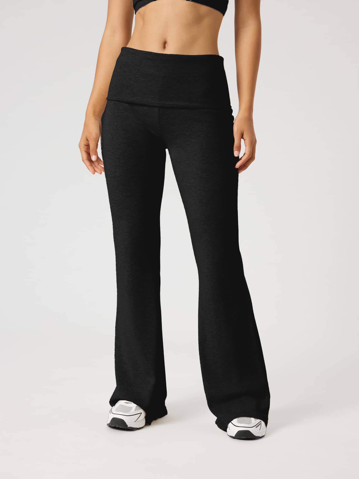 Studio Flow Folded Wide Pants in Black Beauty (Black) featuring a wide-leg design and foldable high waist for training. - Image 2