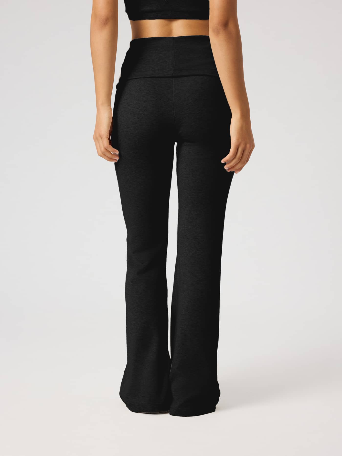 Back view of Studio Flow Folded Wide Pants in Black Beauty (Black) featuring a wide-leg design for training and yoga. - Image 3