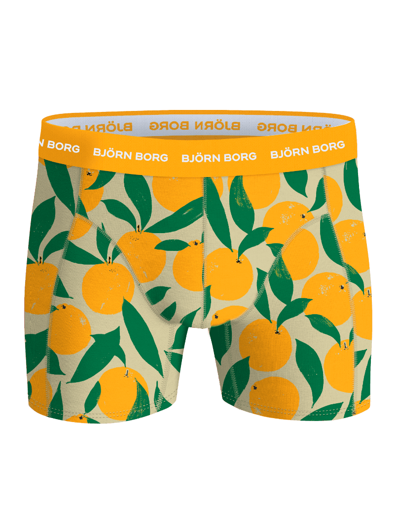 Cotton Stretch Boxers 3-pack featuring an orange fruit and green leaf print and white logo on these orange boxer briefs. - Image 4
