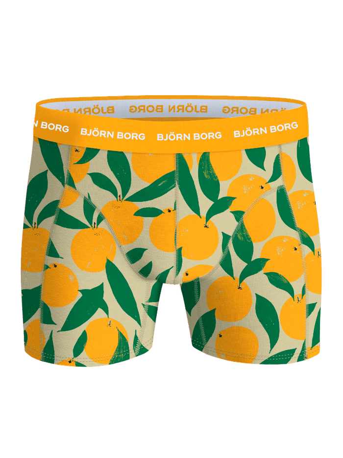 Cotton Stretch Boxers 3-pack met een oranje fruit- en groene bladerenprint en een wit logo op de oranje tailleband. - Image 4