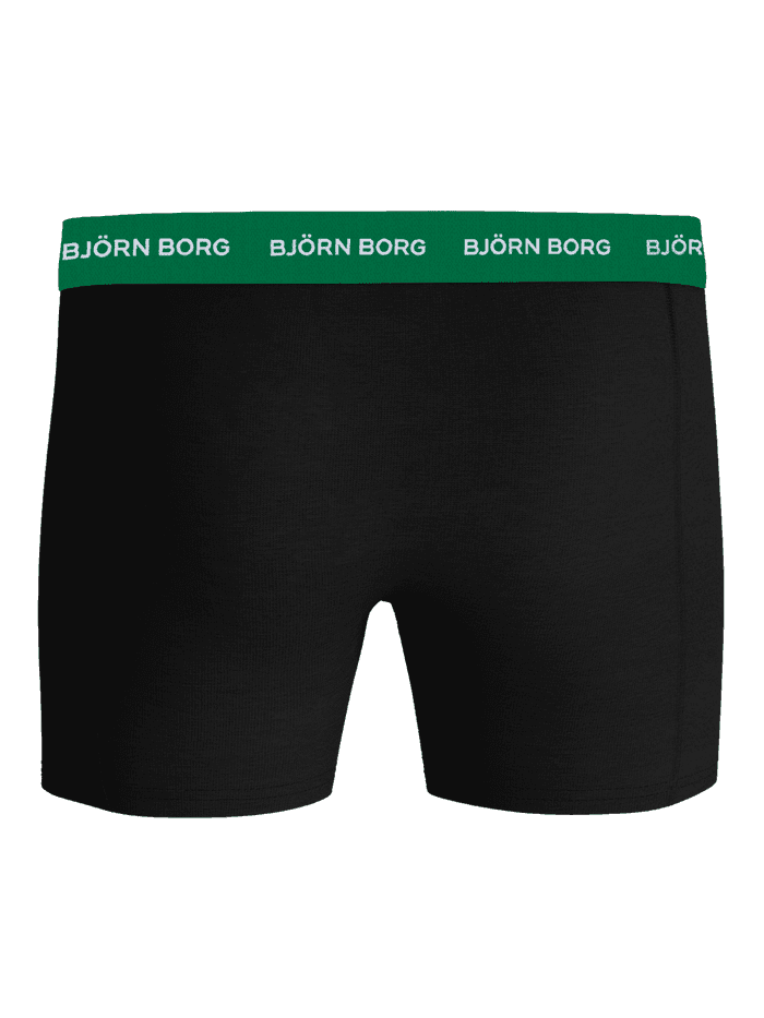Cotton Stretch Boxers 3-pack in zwart met een groene tailleband en witte logo's van comfortabel katoenstretch. - Image 3