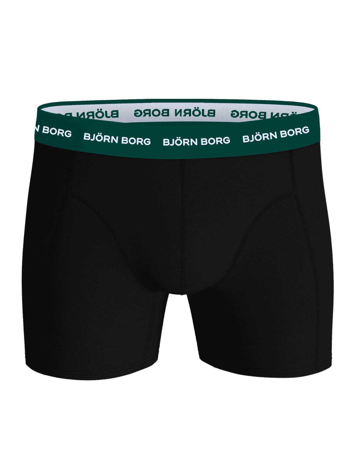 Cotton Stretch Boxers 3-pack in Black featuring mid-rise boxer briefs with a green waistband and white logo. - Image 5
