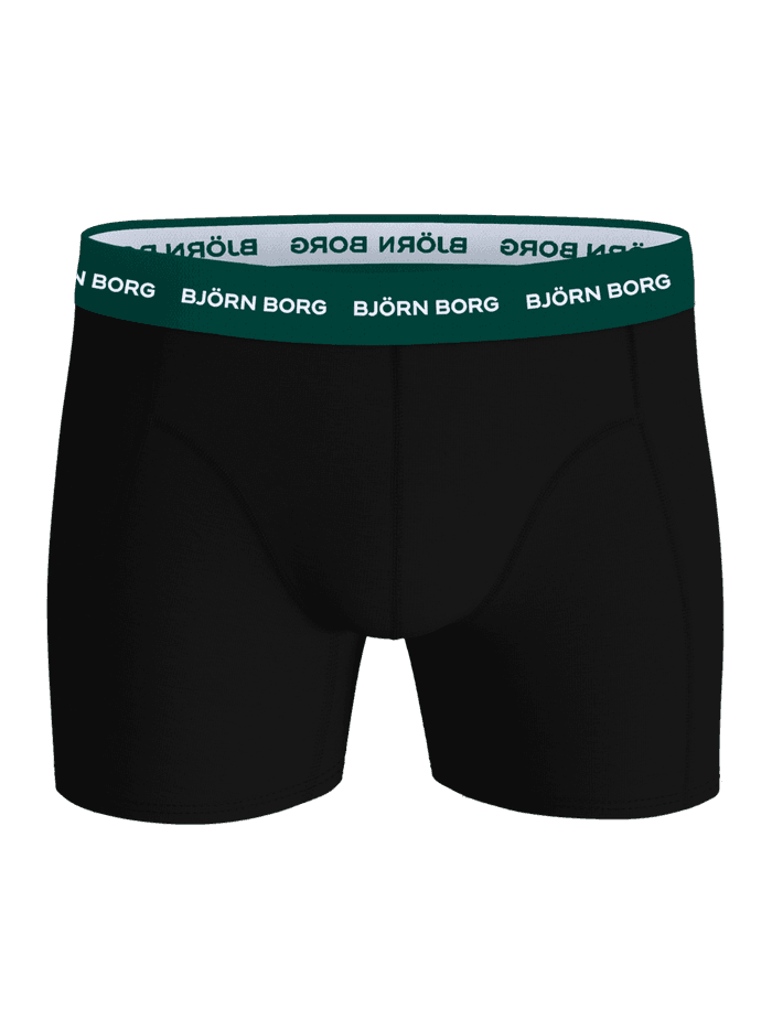 Cotton Stretch Boxers 3-pack in Zwart, een halfhoge boxershort met een groene tailleband en wit logo. - Image 5
