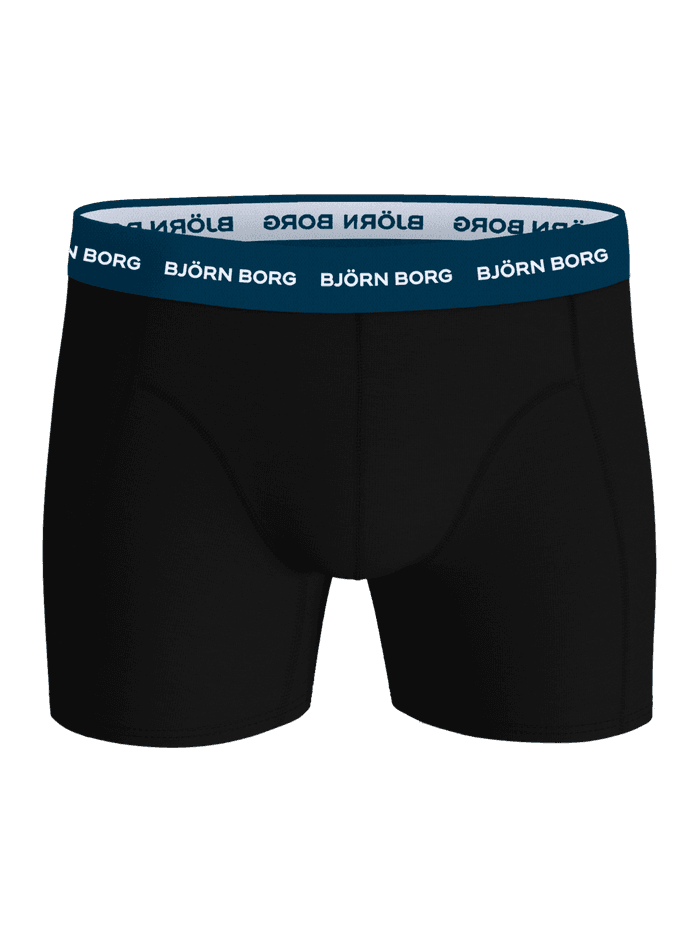Cotton Stretch Boxers 3-pack in Zwart met een blauwe tailleband en wit logo voor zacht, dagelijks comfort. - Image 2