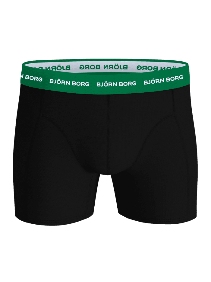 Cotton Stretch Boxers 3-pack in zwart van katoenen stretch met een groene tailleband, wit logo en halfhoge taille. - Image 2
