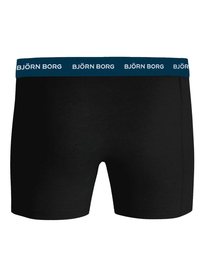 Achteraanzicht van de Cotton Stretch Boxers 3-pack in Zwart met een blauwe tailleband en wit logo. - Image 3
