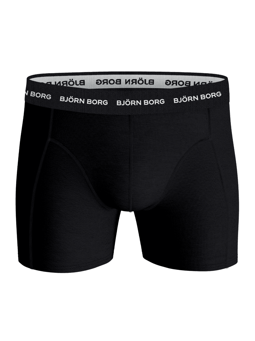 Cotton Stretch Boxers 3-pack in Black, featuring mid-rise boxer briefs with a white logo waistband and medium leg length. - Image 5