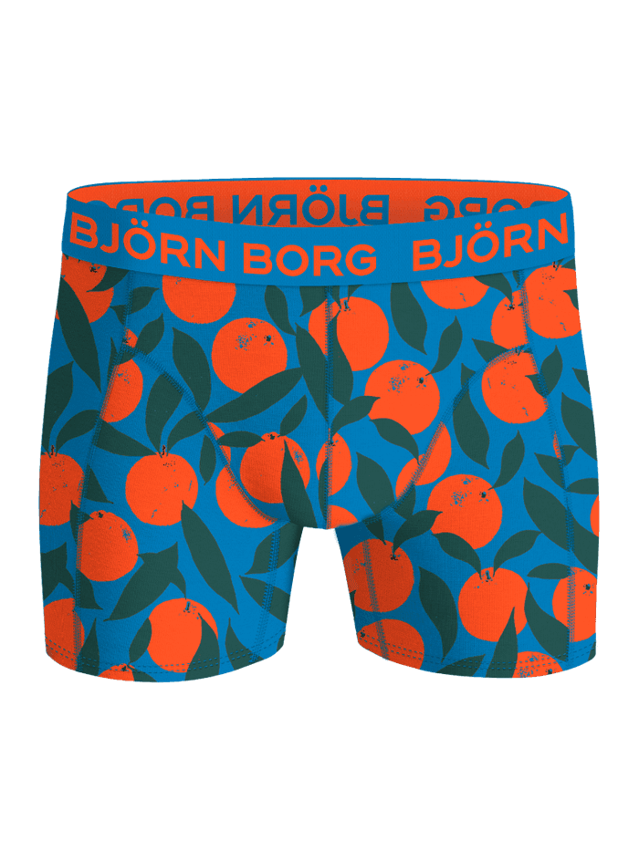 Cotton Stretch Boxers 3-pack heren boxershorts in blauw met een oranje fruitprint en oranje logo op de tailleband. - Image 4