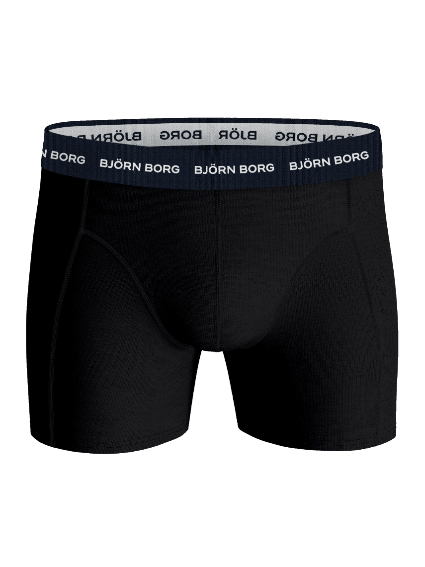Cotton Stretch Boxers 5-pack men's boxer briefs in black featuring a 30 mm navy waistband with white logos. - Image 2