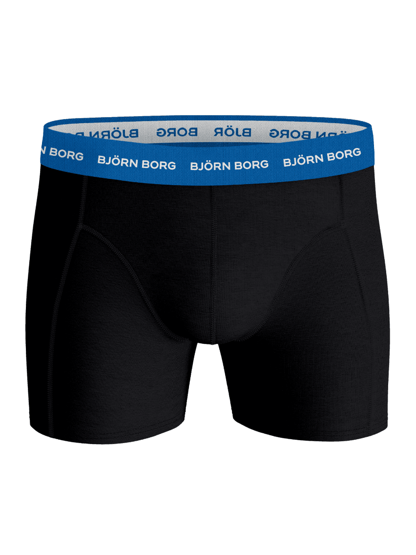 Cotton Stretch Boxers 5-pack featuring black boxer briefs in soft cotton with a blue waistband and white Björn Borg logo. - Image 7