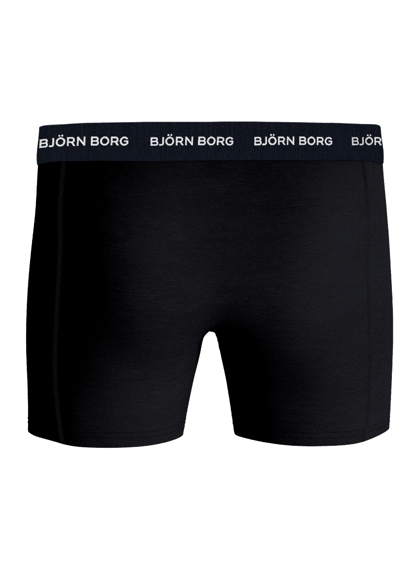 Cotton Stretch Boxers 5-pack in black, soft cotton boxer briefs with a white Björn Borg logo on the navy waistband. - Image 3