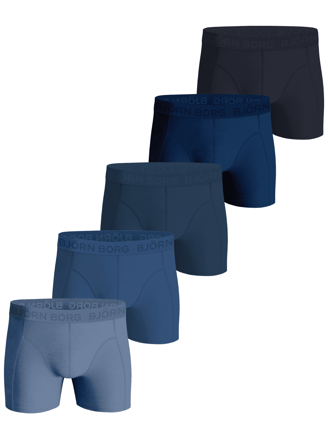 Cotton Stretch Boxers 5-pack featuring five pairs of navy blue and blue boxer briefs with a tonal logo waistband. - Image 1