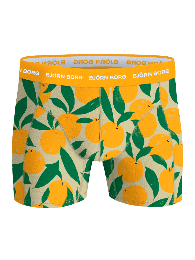 Cotton Stretch Boxers 7-pack boxer briefs in orange, green and beige with a fruit print and white logo on the waistband. - Image 6