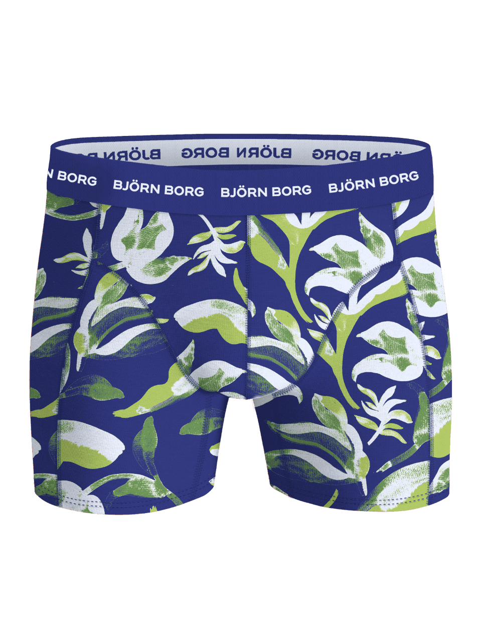 Cotton Stretch Boxers 7-pack boxer briefs in a navy, green, and white botanical print with a white logo waistband. - Image 6