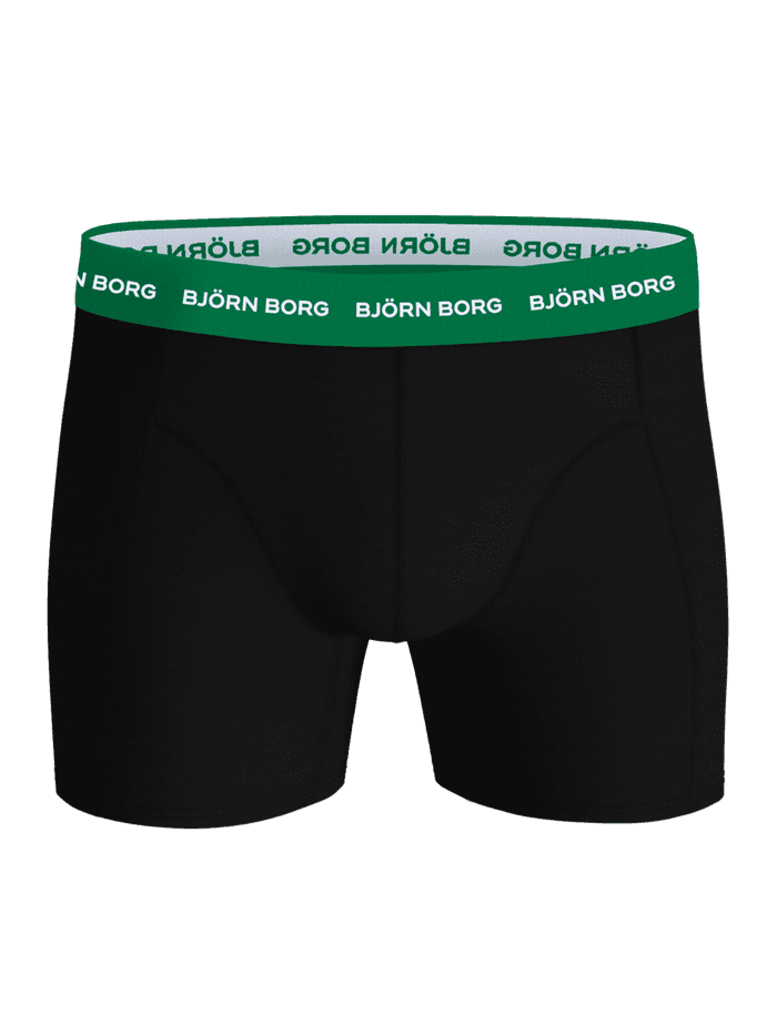Cotton Stretch Boxers 7-pack in zwart met een 30 mm groene tailleband en wit logo met een zachte boxer briefs-pasvorm. - Image 5