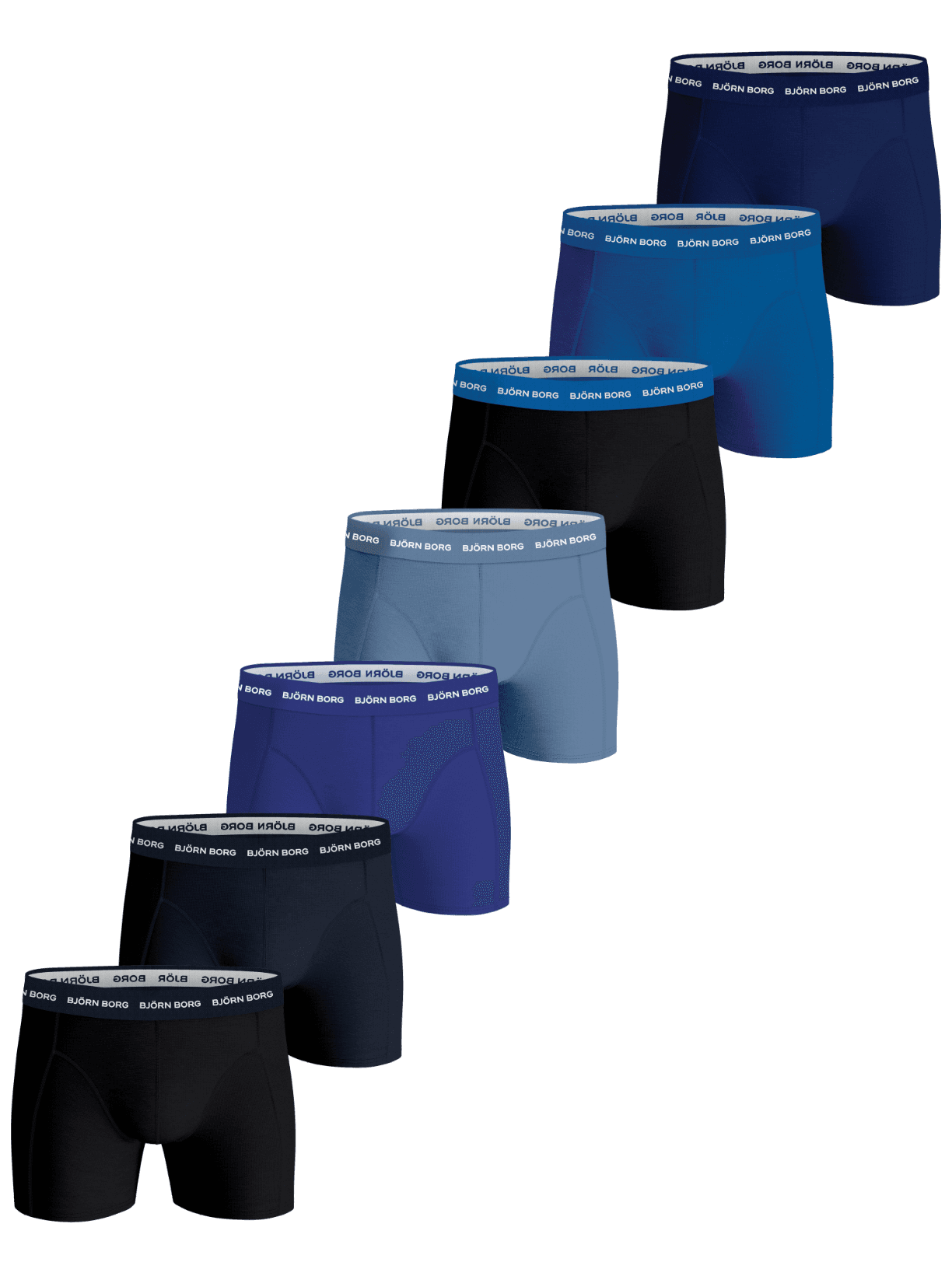 Cotton Stretch Boxers 7-pack featuring black, blue, and navy cotton stretch boxer briefs with iconic waistbands. - Image 1