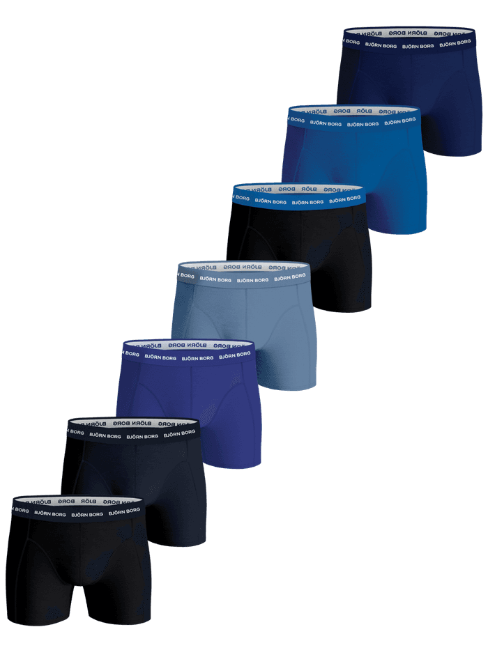 Cotton Stretch Boxers 7-pack featuring black, blue, and navy cotton stretch boxer briefs with iconic waistbands.