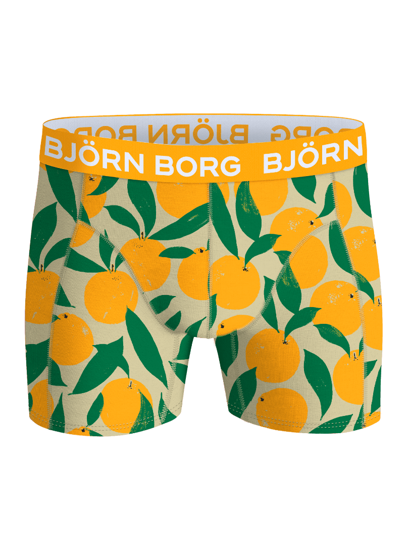 Cotton Stretch Boxers 3-pack kids' boxer briefs with an orange and green citrus print and white logo on an orange waistband. - Image 4