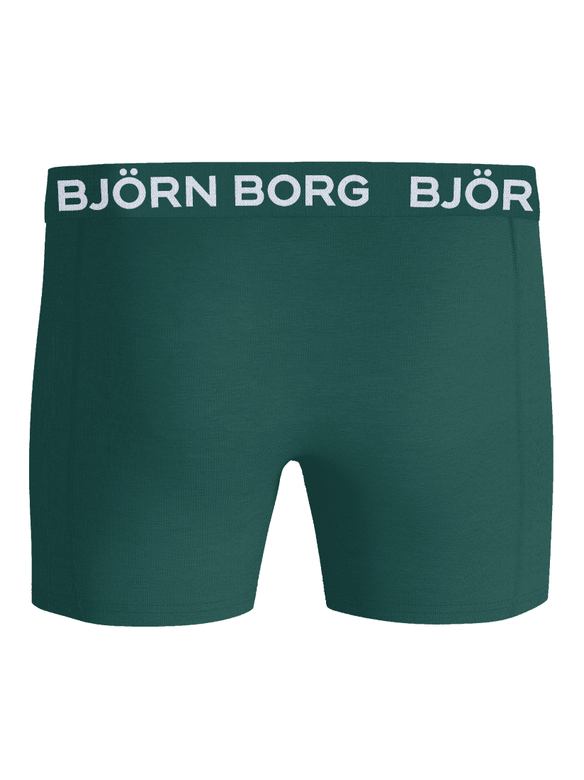 Green kids' Cotton Stretch Boxers 5-pack boxer briefs featuring a white logo on the elastic waistband. - Image 3