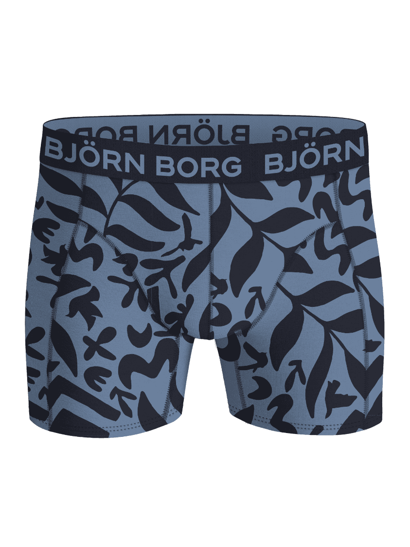 Cotton Stretch Boxers 5-pack kids' boxer briefs with a blue and black leafy print and blue logo on the waistband. - Image 5