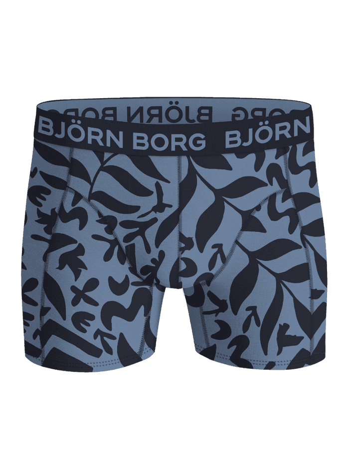 Cotton Stretch Boxers 5-pack kids' boxershorts met een blauwe en zwarte bladprint en blauw logo op de tailleband. - Image 5