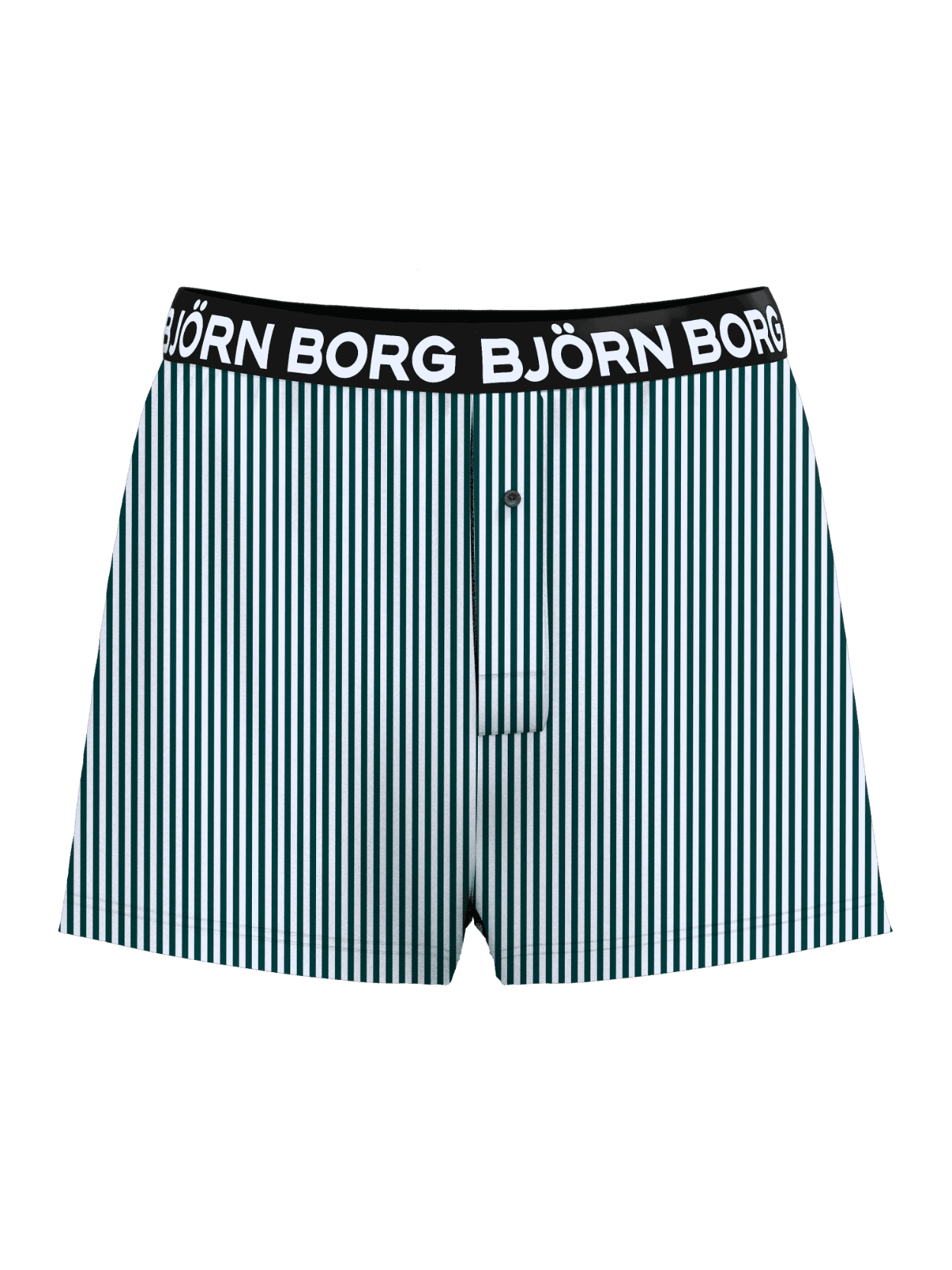 Cotton Stretch Logo Woven Boxers Shorts 2-pack with green and white stripes and a black waistband featuring a white logo. - Image 4