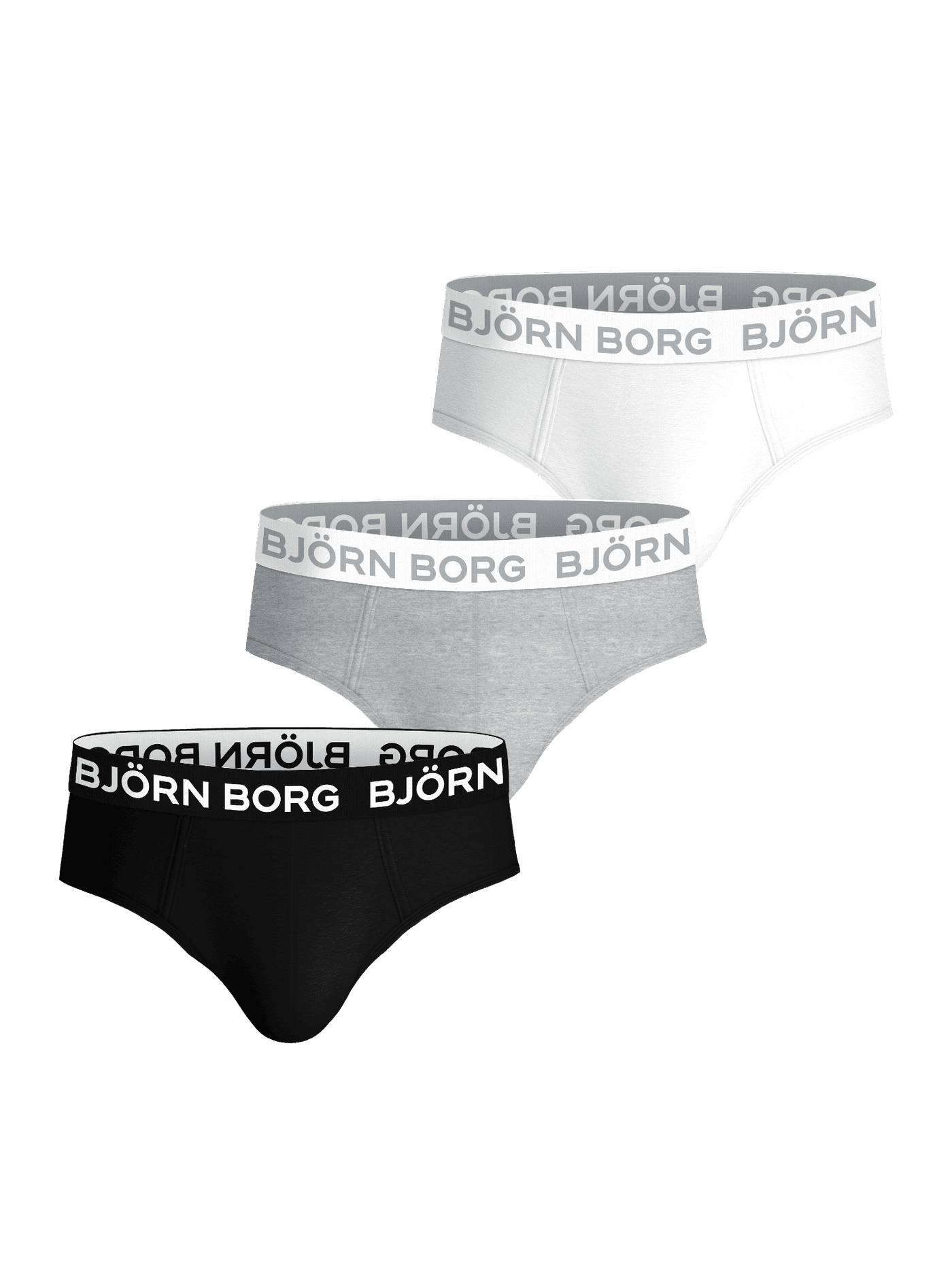 Cotton Stretch Briefs 3-pack i vitt, melerat och svart med vit logotyp på de elastiska midjebanden. - Image 1