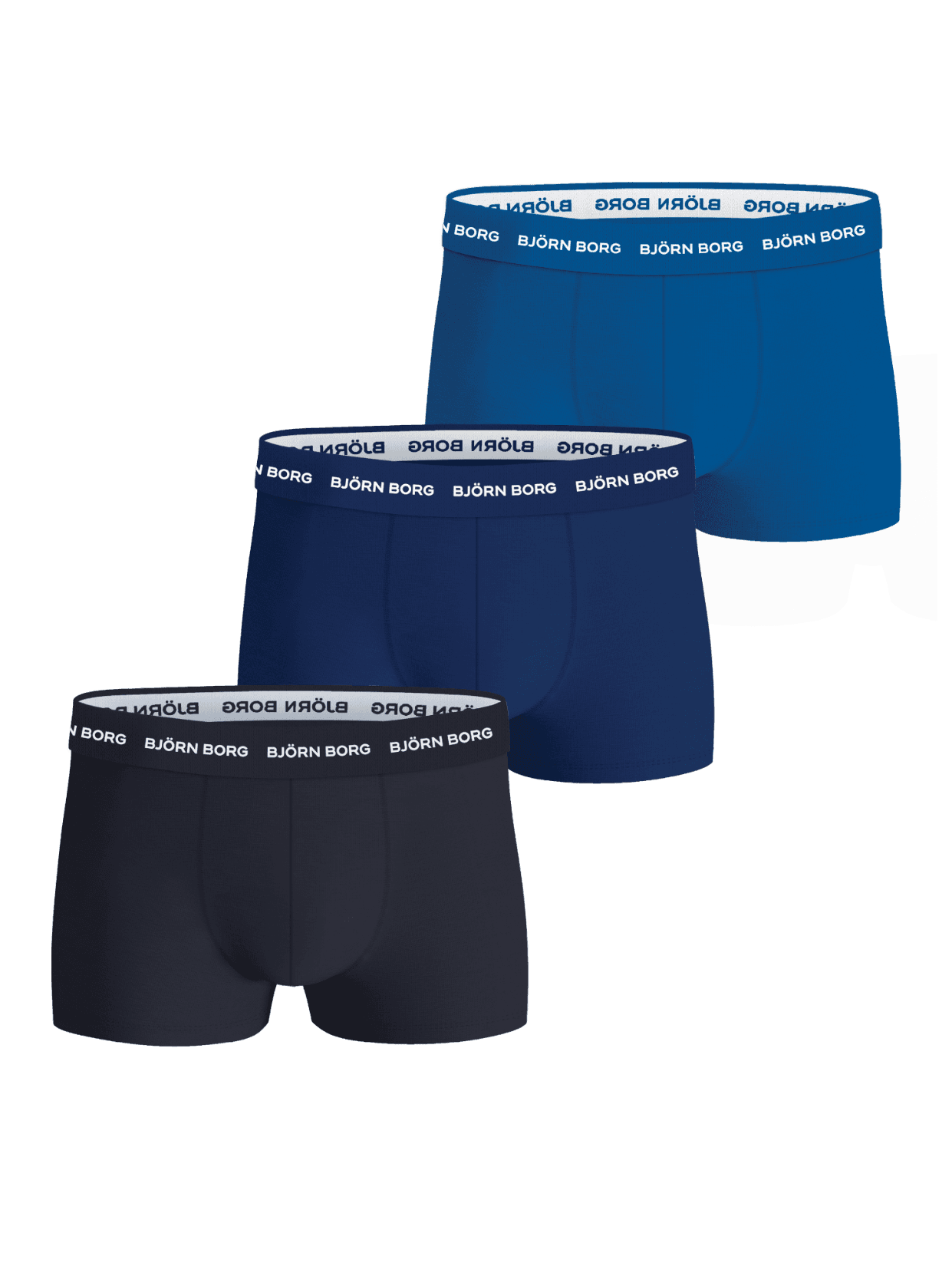 Cotton Stretch Trunks 3-pack in blauw- en marinetinten met een mid-rise pasvorm en iconische logo-taillebanden. - Image 1