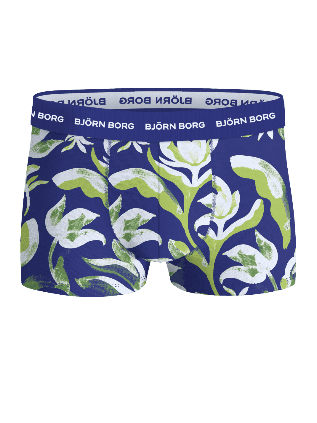 Cotton Stretch Trunks 5-pack in a navy, green, and white botanical leaf pattern with a white logo on the waistband. - Image 5