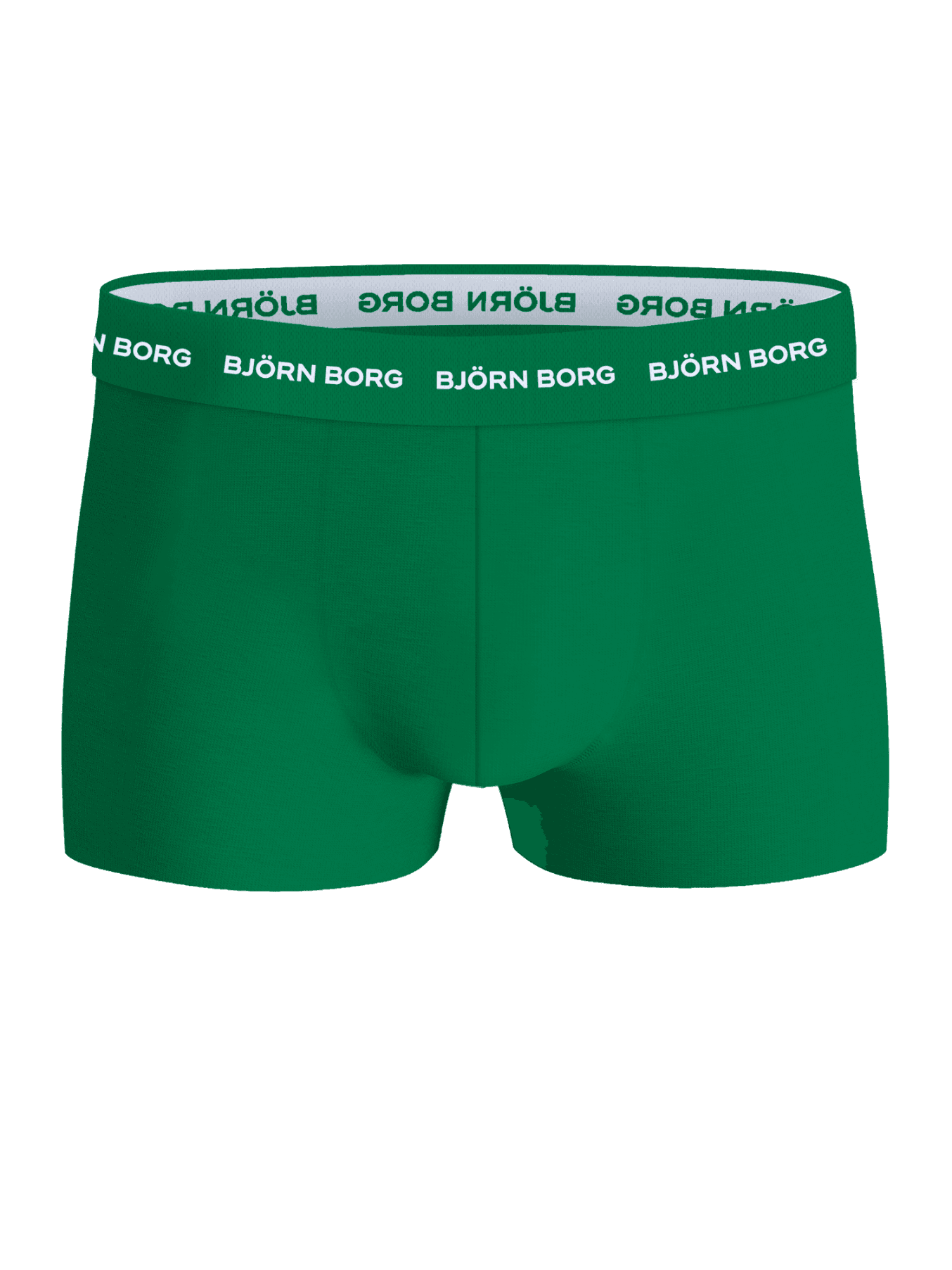 Green Cotton Stretch Trunks 5-pack featuring a white Björn Borg logo on a matching green elastic waistband. - Image 4