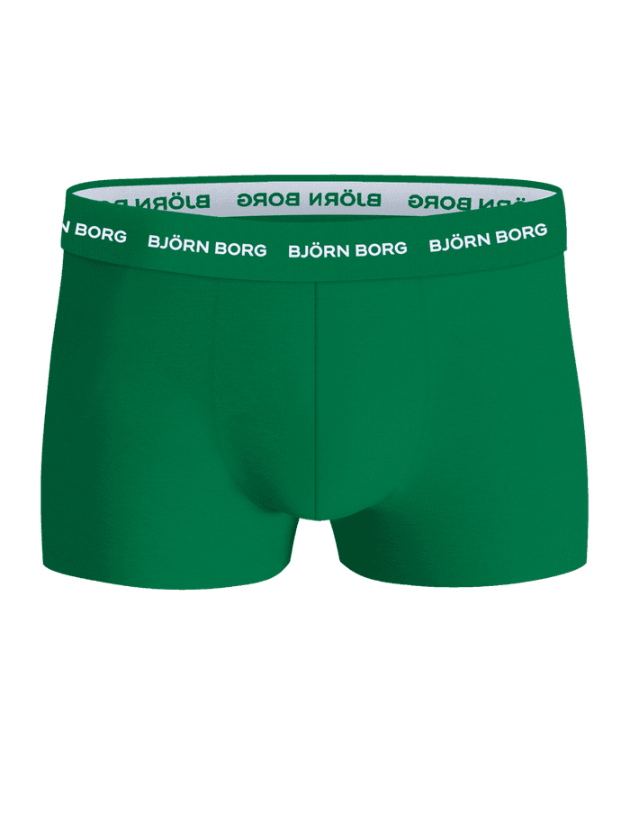 Cotton Stretch Trunks 5-pack in Groen met een wit Björn Borg-logo op een bijpassende groene elastische tailleband. - Image 4